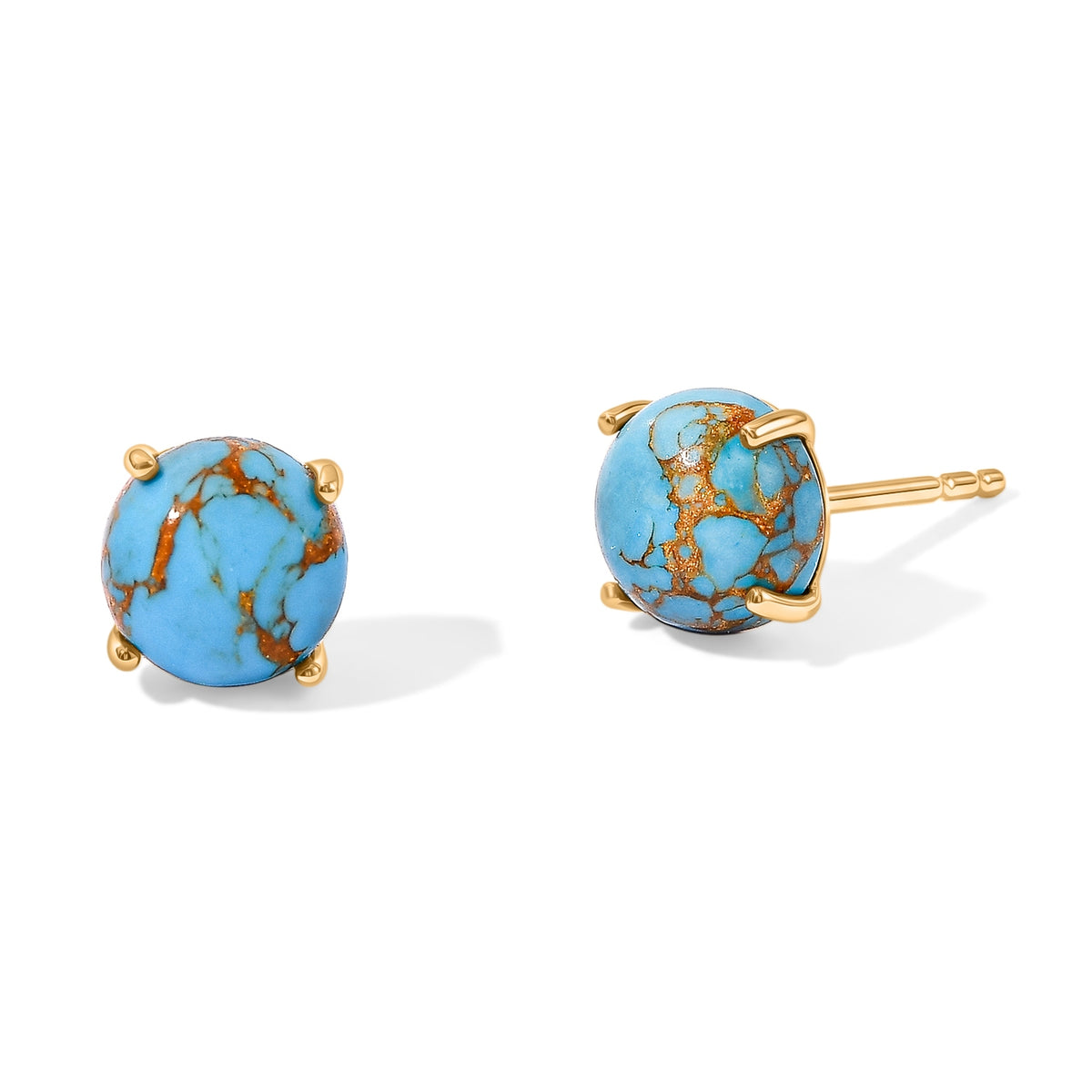 Blue Turquoise Stud Earring with Push Back in Yellow Gold Plated Sterling Silver 2.90 Ct. V32578595 0