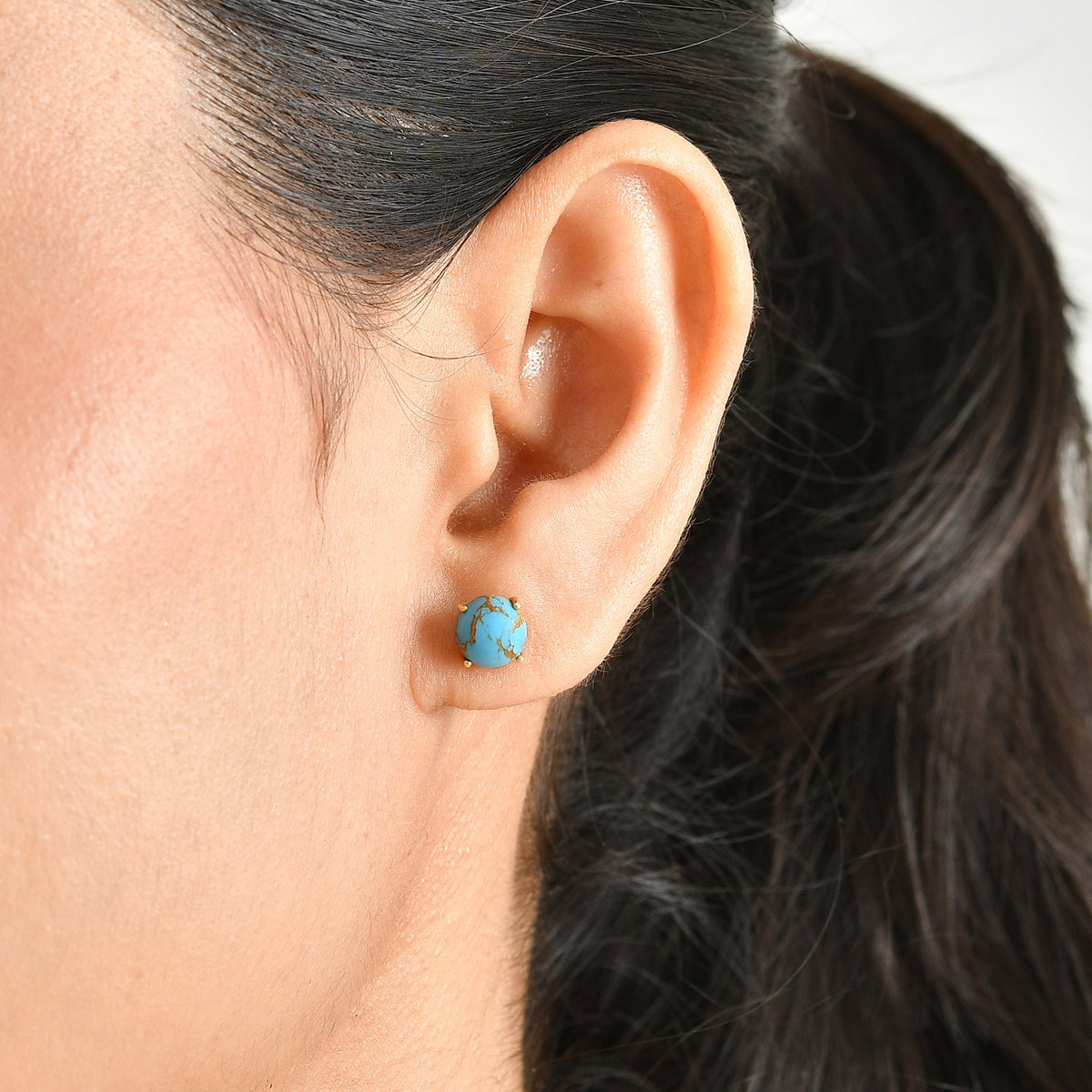 Blue Turquoise Stud Earring with Push Back in Yellow Gold Plated Sterling Silver 2.90 Ct. V32578595 2