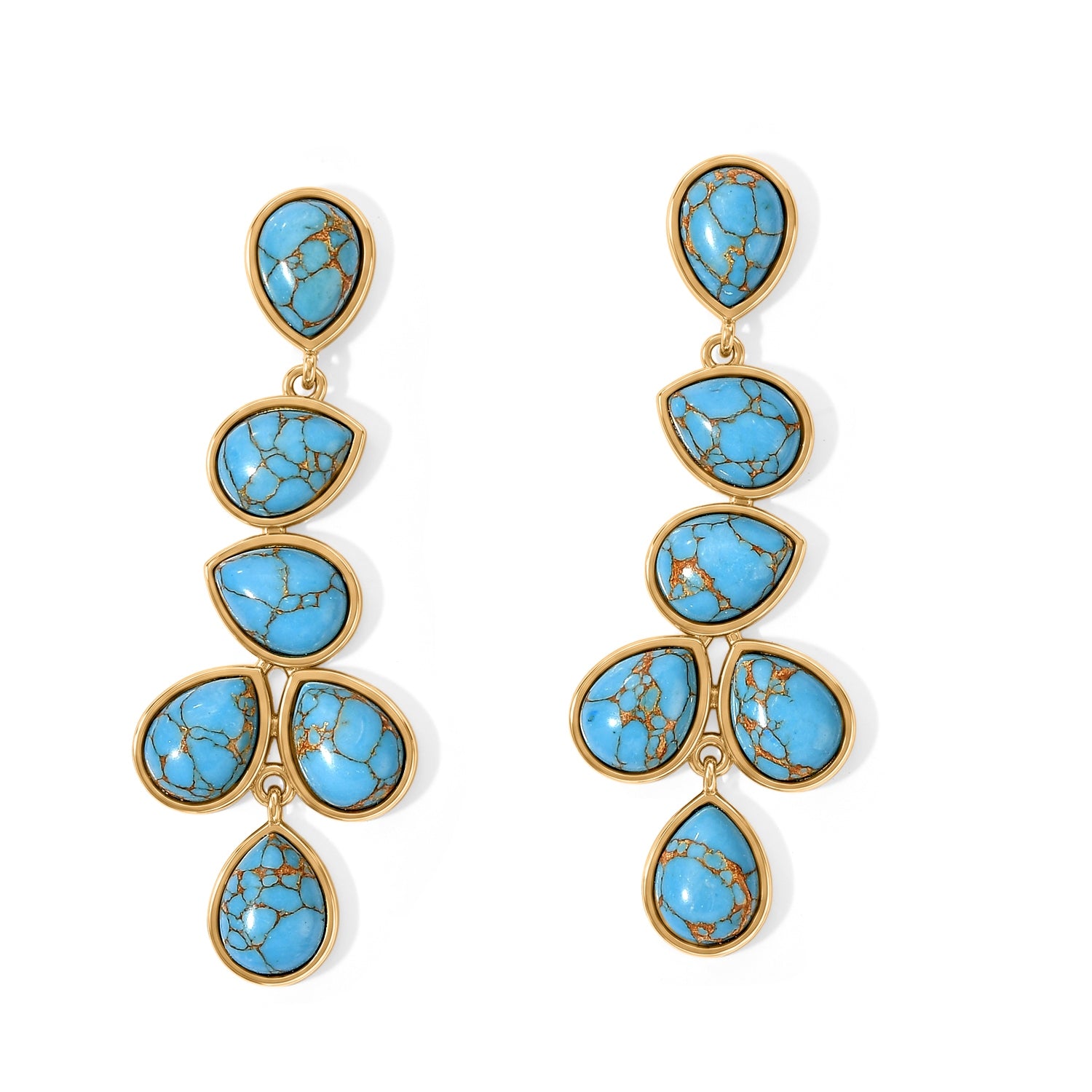 EverTrue - Blue Turquoise Cluster Dangling Earring with Push Back in Yellow Gold Tone 11.90 Ct. 8677126 0