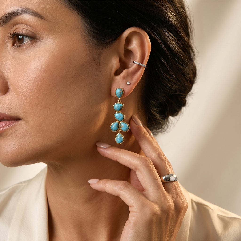EverTrue Blue Turquoise Cluster Earring Pure Yellow Brass  11.916  Ct._8677126_2
