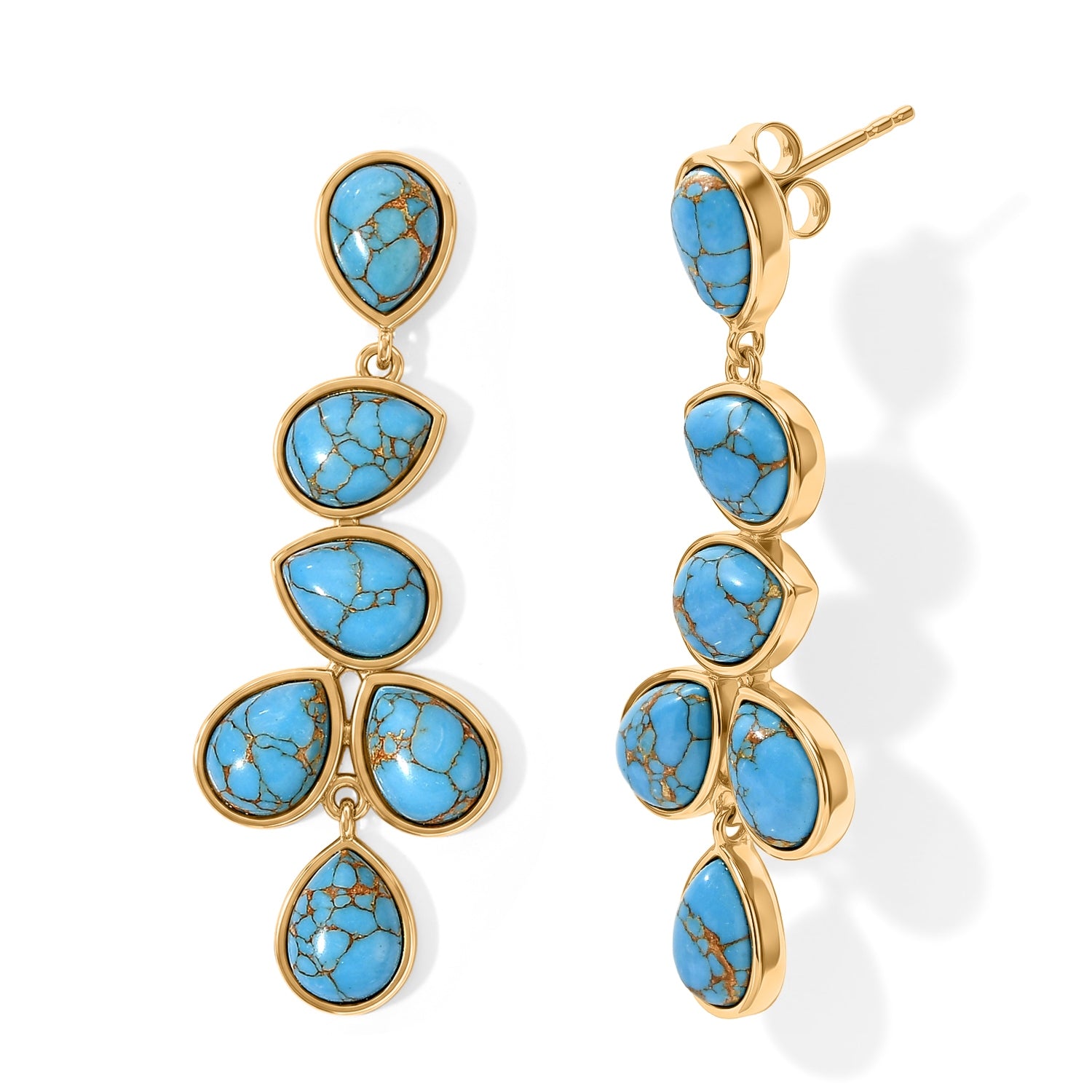EverTrue - Blue Turquoise Cluster Dangling Earring with Push Back in Yellow Gold Tone 11.90 Ct. 8677126 4