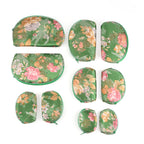 Set of 10 Floral Print Zippered Jewellery & Cosmetic Pouches - Green_8677129