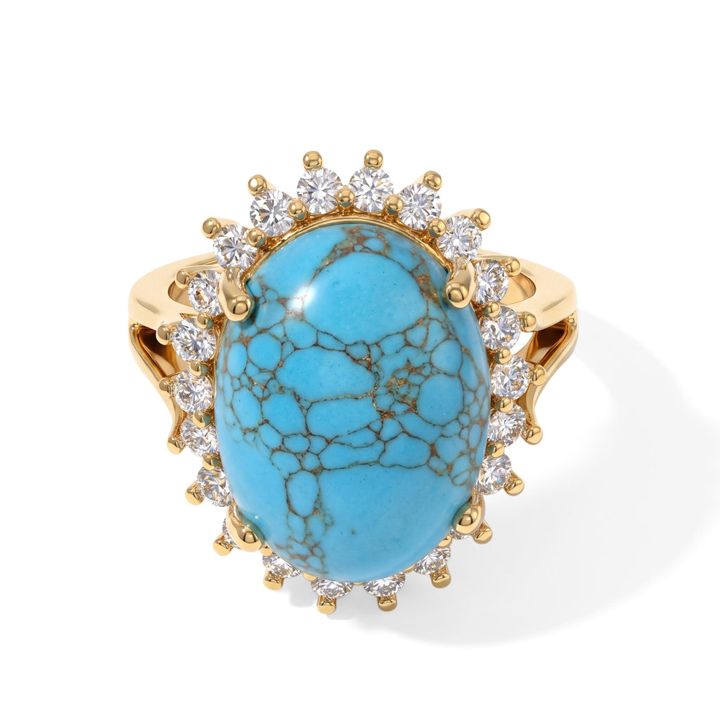 Blue Turquoise, White Topaz Ring Pure Yellow Brass  8.927  Ct._8677162