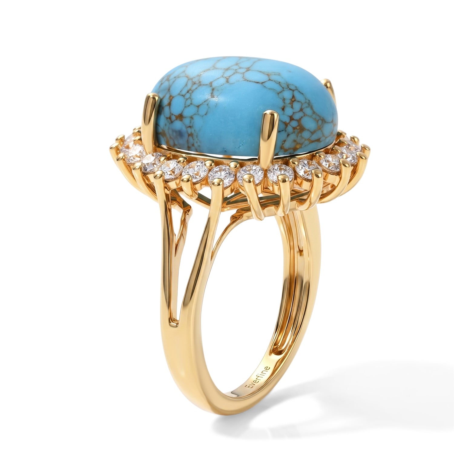 EverTrue - Blue Turquoise &amp; White Topaz Halo Ring in Yellow Gold Tone 8.90 Ct. 8677162 4