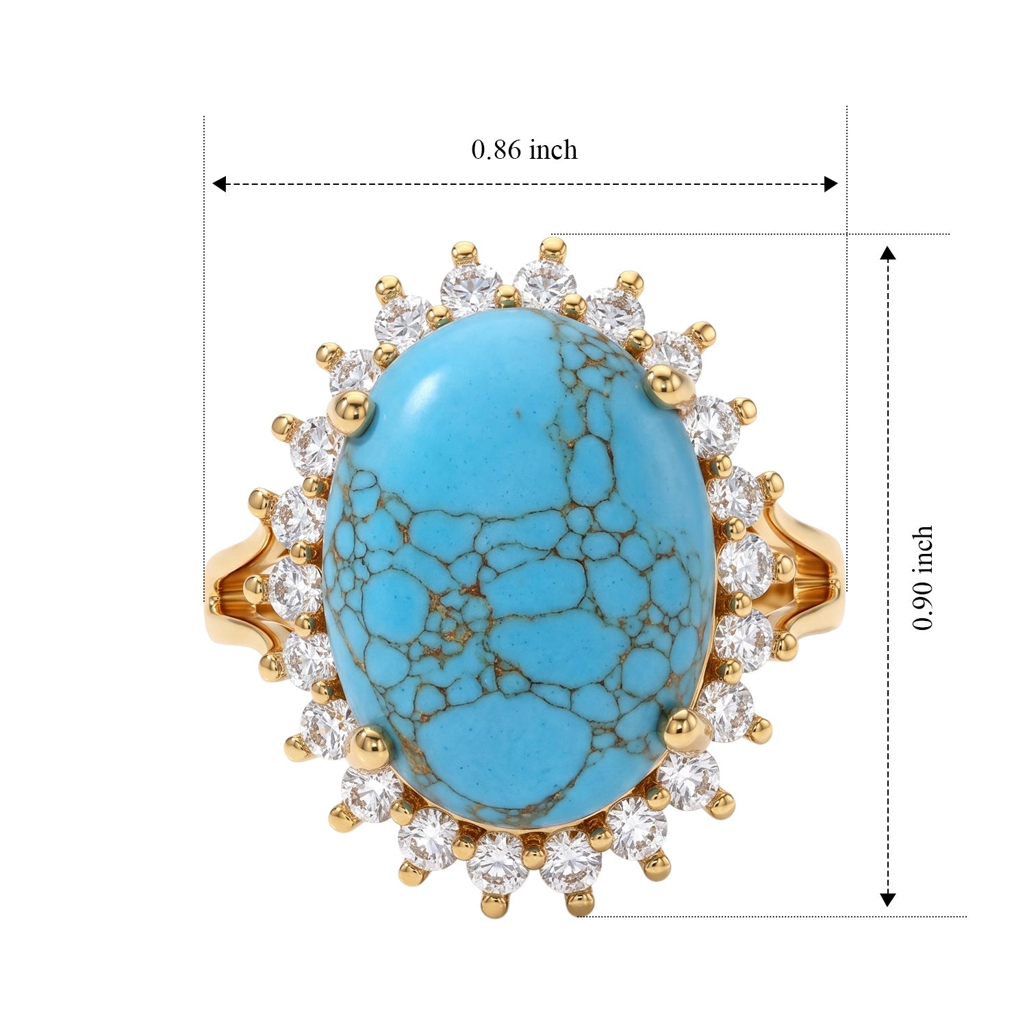 EverTrue - Blue Turquoise &amp; White Topaz Halo Ring in Yellow Gold Tone 8.90 Ct. 8677162 6