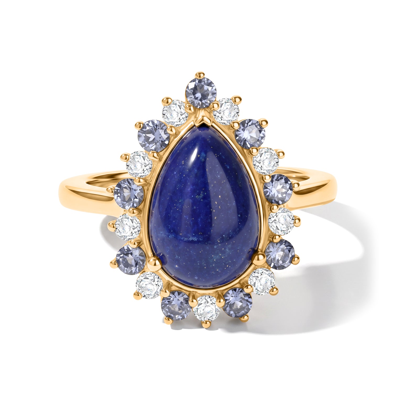EverTrue - Lapis Lazuli, Lolite &amp; White Zircon Halo Ring in Yellow Gold Tone 5.08 Ct. 8677251 0