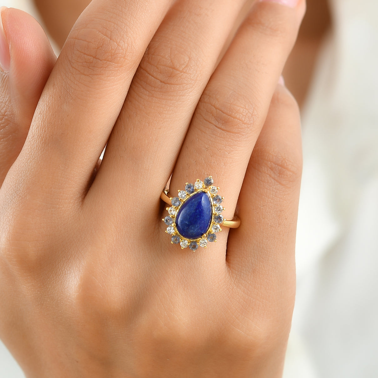 EverTrue - Lapis Lazuli, Lolite &amp; White Zircon Halo Ring in Yellow Gold Tone 5.08 Ct. 8677251 2