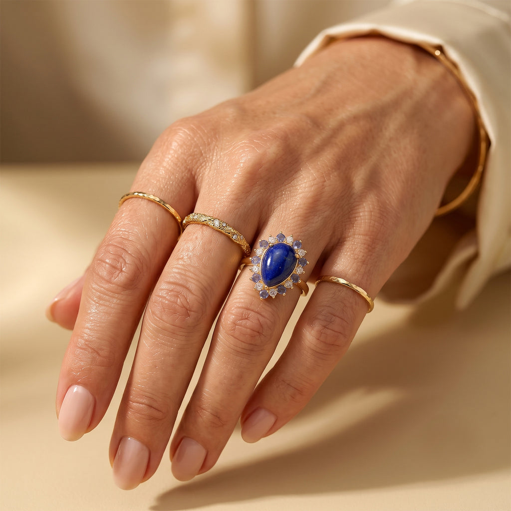 EverTrue - Lapis Lazuli, Lolite & White Zircon Ring in Yellow Gold Tone 5.08 Ct._8677251_2