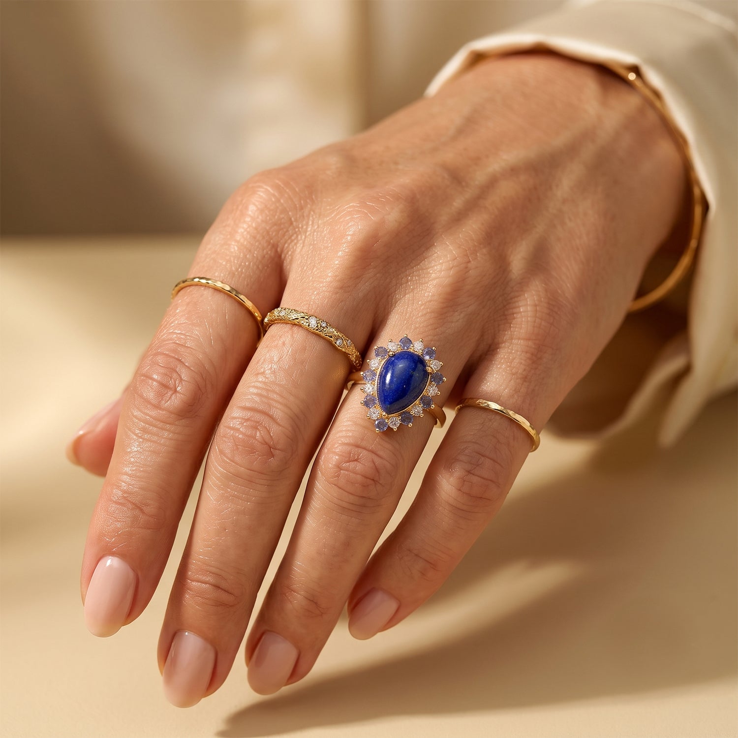 EverTrue - Lapis Lazuli, Lolite &amp; White Zircon Halo Ring in Yellow Gold Tone 5.08 Ct. 8677251 3