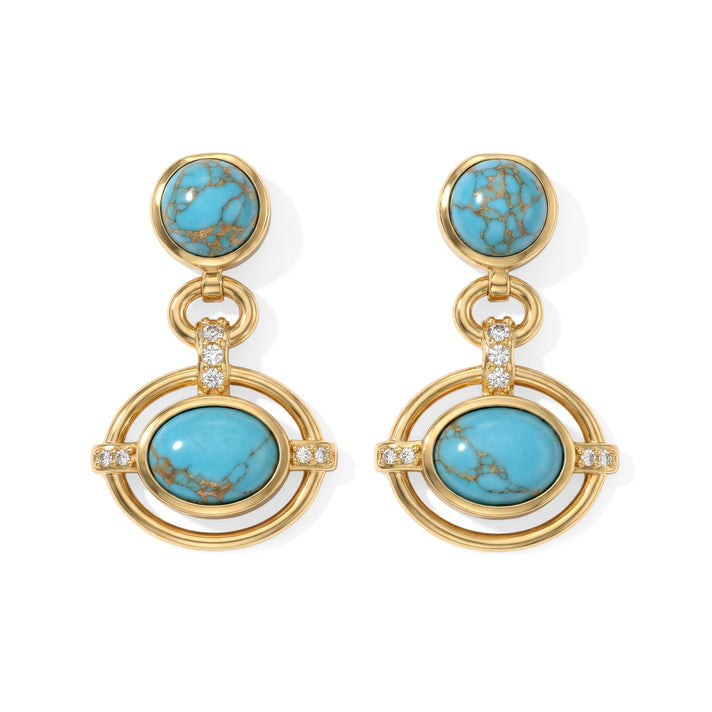EverTrue - Blue Turquoise &amp; White Zircon Dangling Earring with Push Post in Yellow Gold Tone 4.30 Ct. 8677312 1