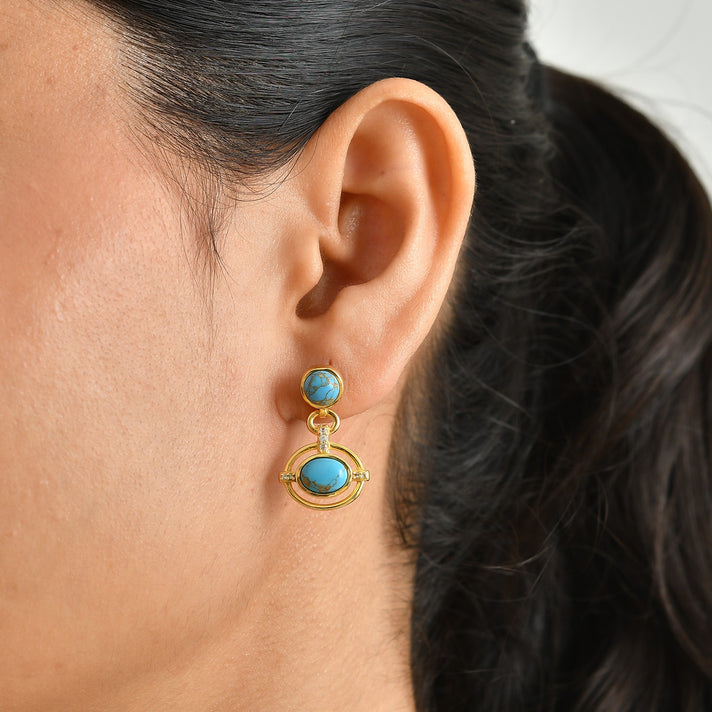 EverTrue - Blue Turquoise &amp; White Zircon Dangling Earring with Push Post in Yellow Gold Tone 4.30 Ct. 8677312 2