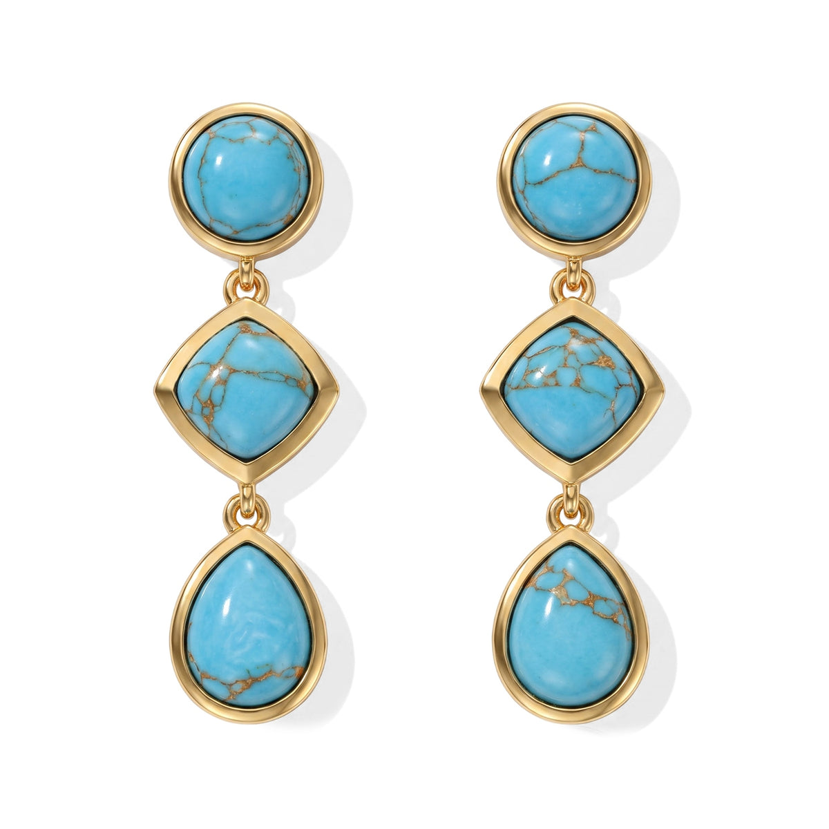 EverTrue - Mohave Blue Turquoise Dangling Earring with Push Post in Yellow Gold Tone 5.76 Ct. V32639778 0