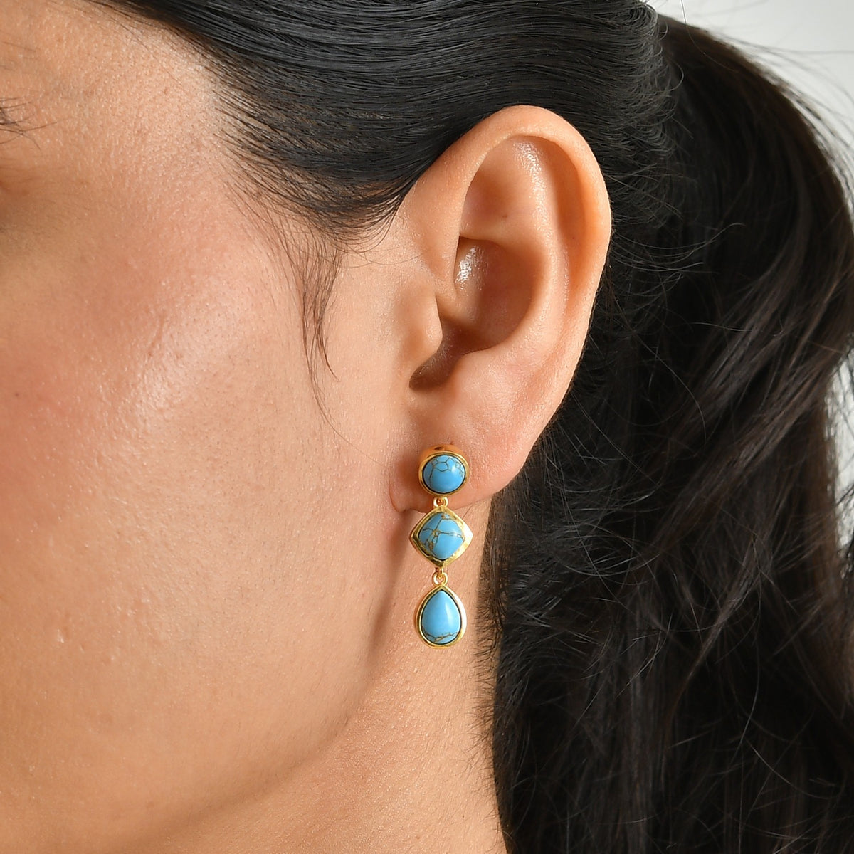 EverTrue - Mohave Blue Turquoise Dangling Earring with Push Post in Yellow Gold Tone 5.76 Ct. V32639778 2