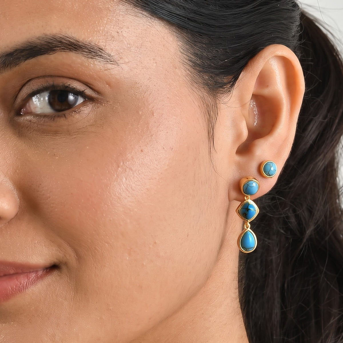 EverTrue - Mohave Blue Turquoise Dangling Earring with Push Post in Yellow Gold Tone 5.76 Ct. V32639778 3