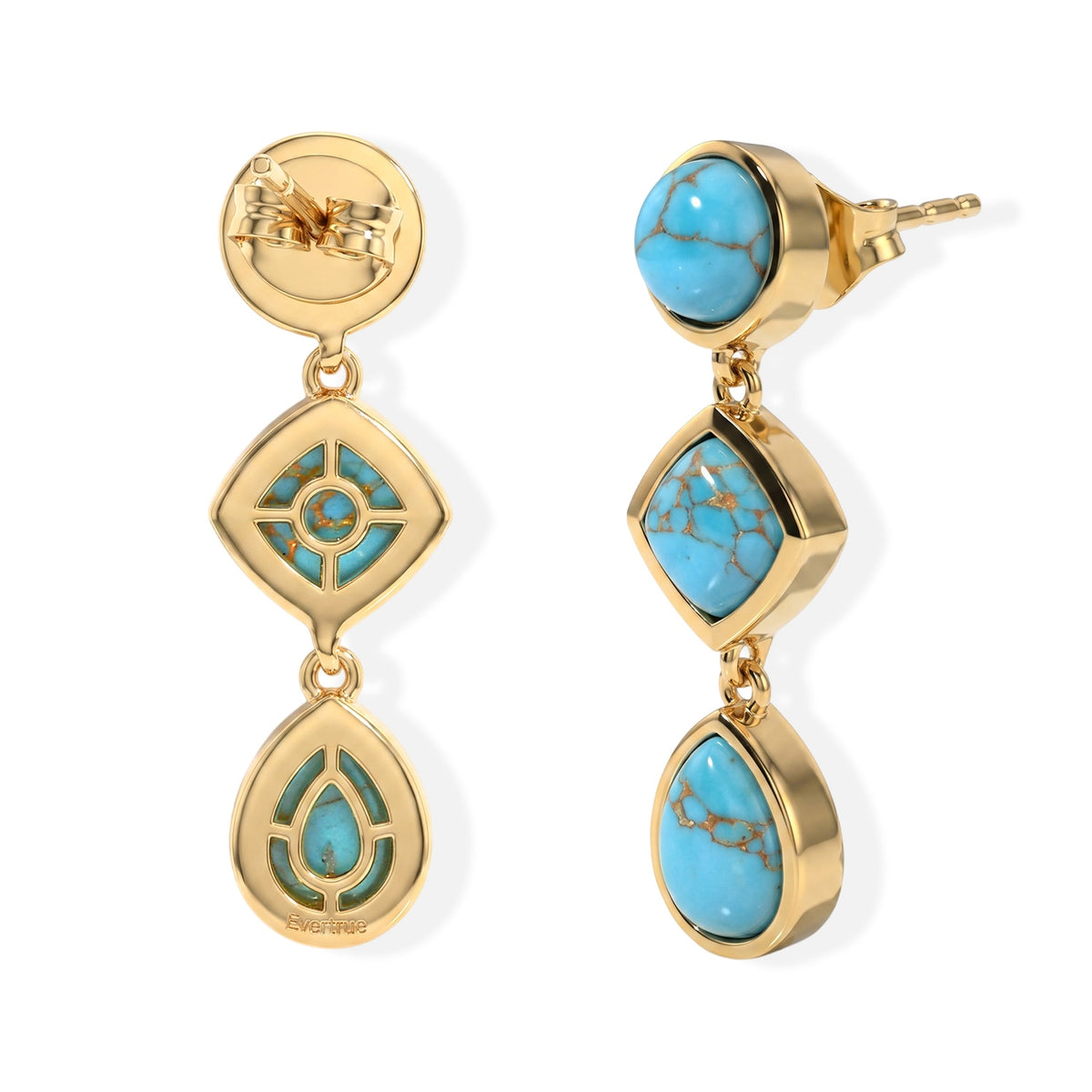 EverTrue - Mohave Blue Turquoise Dangling Earring with Push Post in Yellow Gold Tone 5.76 Ct. V32639778 4
