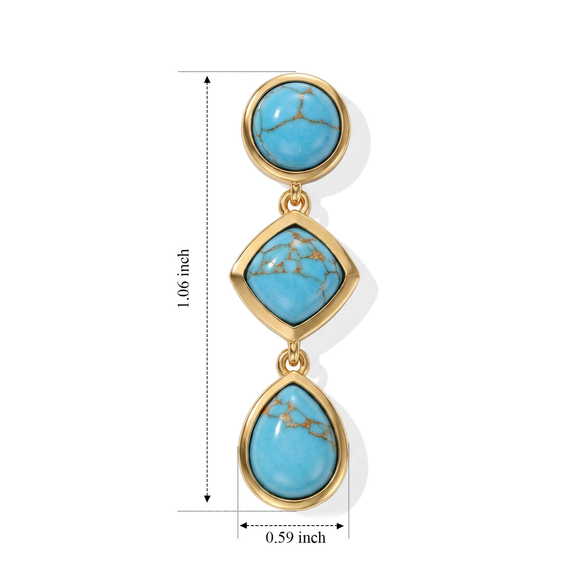 EverTrue - Mohave Blue Turquoise Dangling Earring with Push Post in Yellow Gold Tone 5.76 Ct. V32639778 5