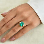 Biggest Size - Lab Grown Columbian Emerald & Lab Grown Diamond (SI/G-H) Trilogy Ring in 18K Vermeil Yellow Gold Plated Sterling Silver 4.18 Ct._8677527_1