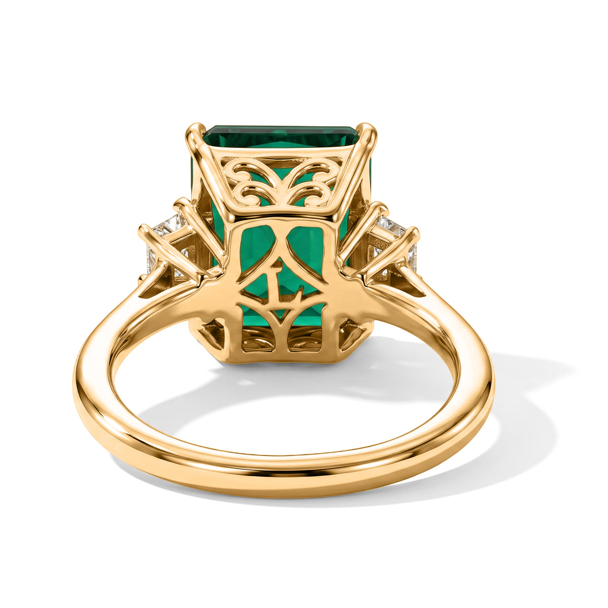 Biggest Size - Lab Grown Columbian Emerald &amp; Lab Grown Diamond (SI/G-H) Trilogy Ring in 18K Vermeil Yellow Gold Plated Sterling Silver 4.18 Ct. 8677527 5