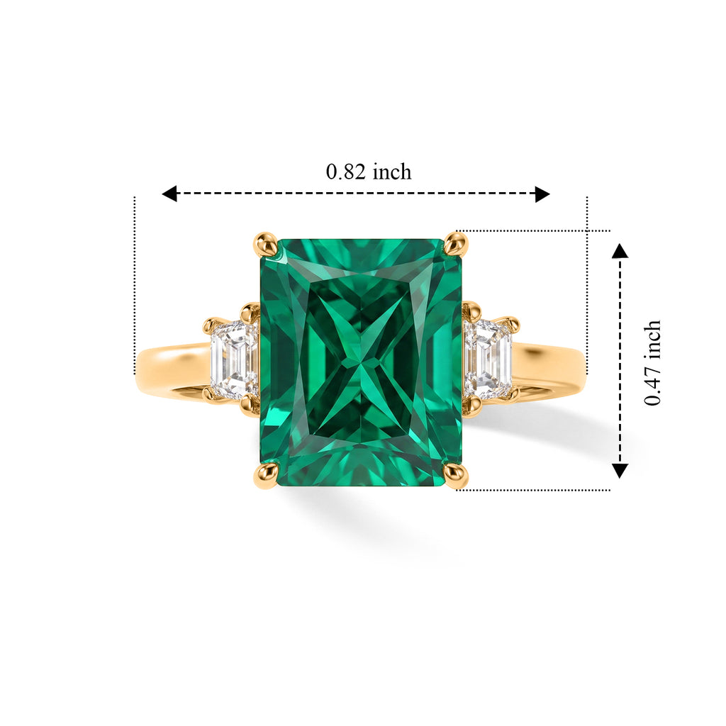 Biggest Size - Lab Grown Columbian Emerald & Lab Grown Diamond (SI/G-H) Trilogy Ring in 18K Vermeil Yellow Gold Plated Sterling Silver 4.18 Ct._8677527_5
