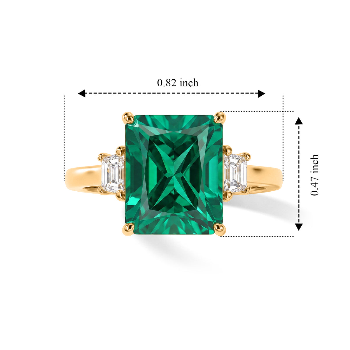 Biggest Size - Lab Grown Columbian Emerald &amp; Lab Grown Diamond (SI/G-H) Trilogy Ring in 18K Vermeil Yellow Gold Plated Sterling Silver 4.18 Ct. 8677527 6