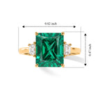 Biggest Size - Lab Grown Columbian Emerald & Lab Grown Diamond (SI/G-H) Trilogy Ring in 18K Vermeil Yellow Gold Plated Sterling Silver 4.18 Ct._8677527_5