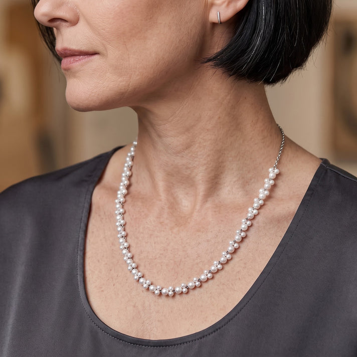 White Shell Pearl Adjustable Beads Necklace (Size - 18+2 Ext) in White Tone 200.00 Ct. 8677844 2