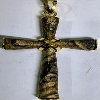 Natural Light Brown Leopard Skin Jasper Cross Pendant in Gold Tone 10.00 Ct. 8677869 1
