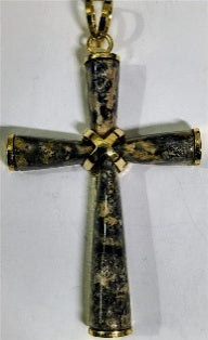 Natural Light Pink Leopard Skin Jasper Cross Pendant in Gold Tone 10.00 Ct. V32747485 0
