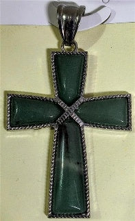 Natural Green Aventurine Cross Pendant in Silver Tone 10.00 Ct. V32747016 0