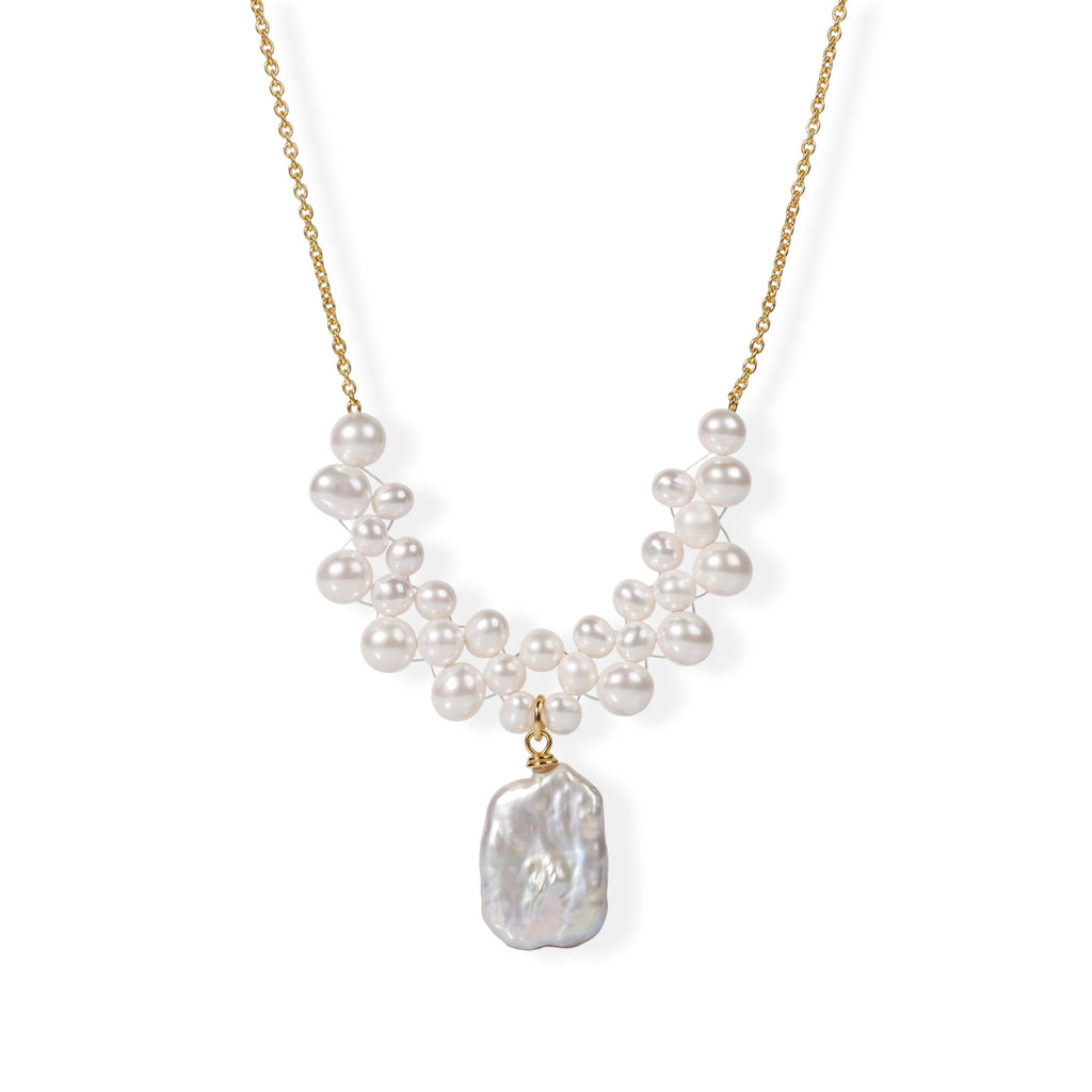Multi Color Keshi Pearl & White Fresh Water Pearl Beads Necklace (Size - 20+1 Ext) 25.00 Ct._8678129