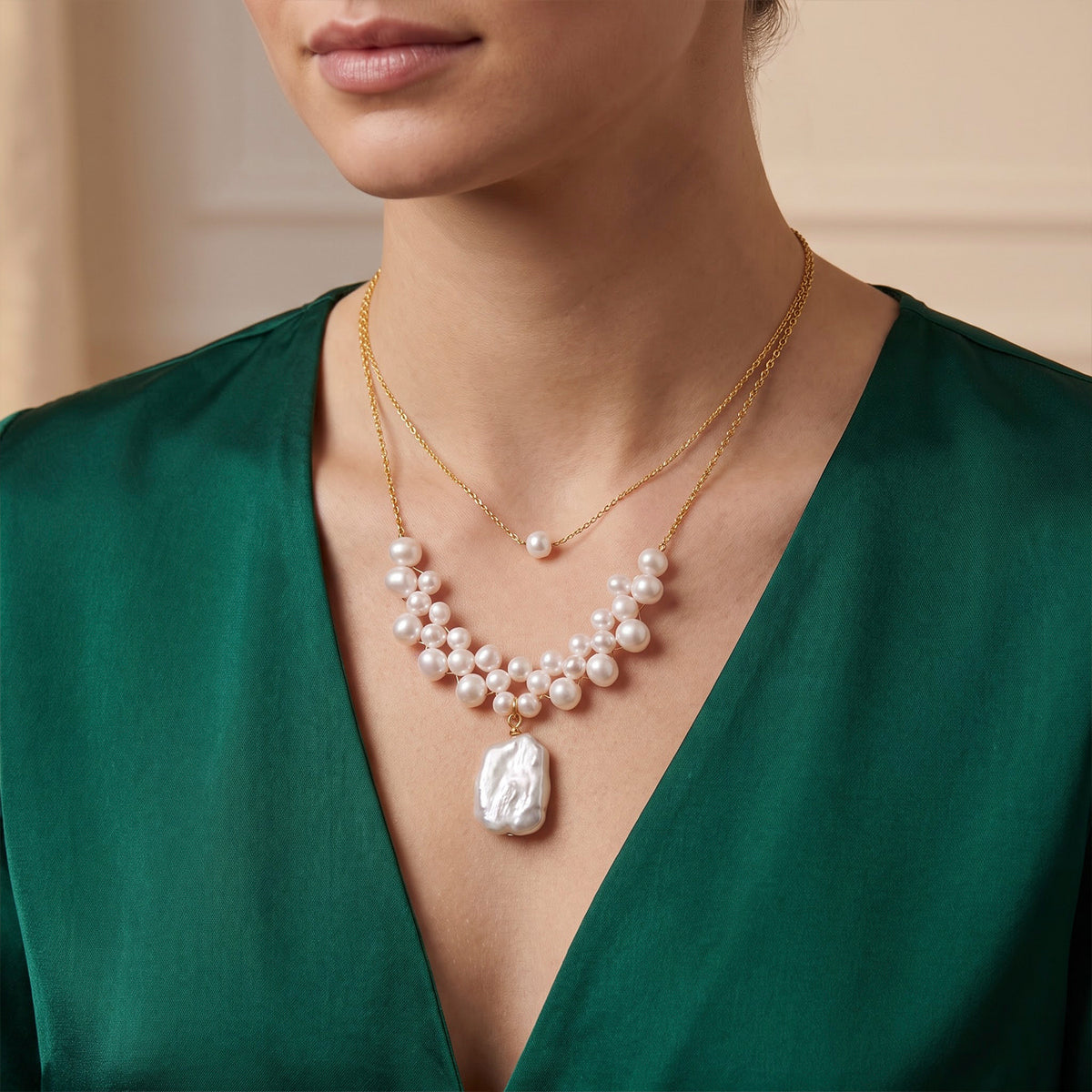 Multi Color Keshi Pearl &amp; White Fresh Water Pearl Beads Necklace (Size - 20+1 Ext) V32604286 3