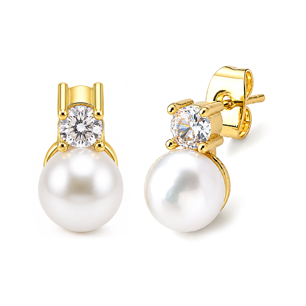 White Freshwater Pearl &amp; White Cubic Zirconia Beads Earring with Push Back V32516365 0