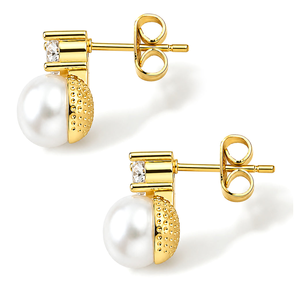 LA Close Out- White Fresh Water Pearl & White Cubic Zirconia Beads Drop Earring with Push Back_8678132_2