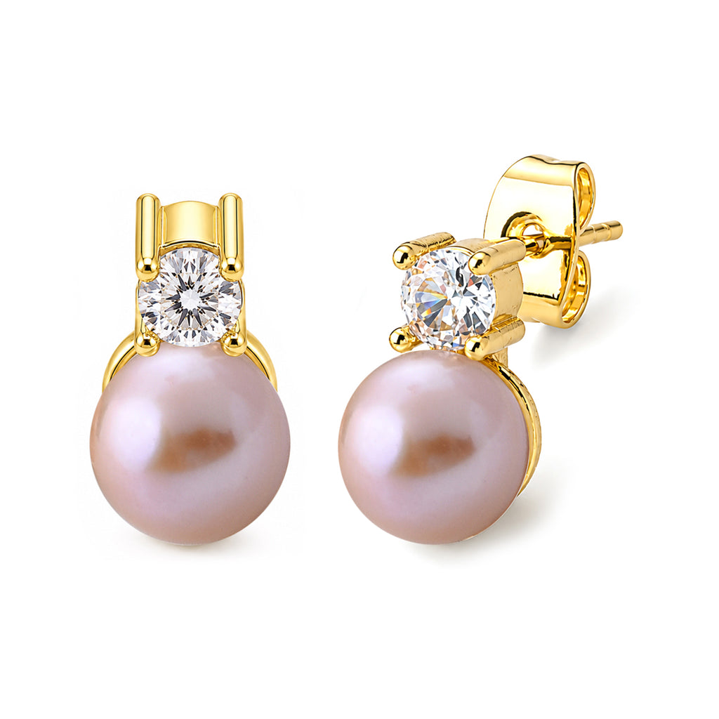 Peach Fresh Water Pearl & White Cubic Zirconia Beads Earring with Push Back 5.50 Ct._8678166