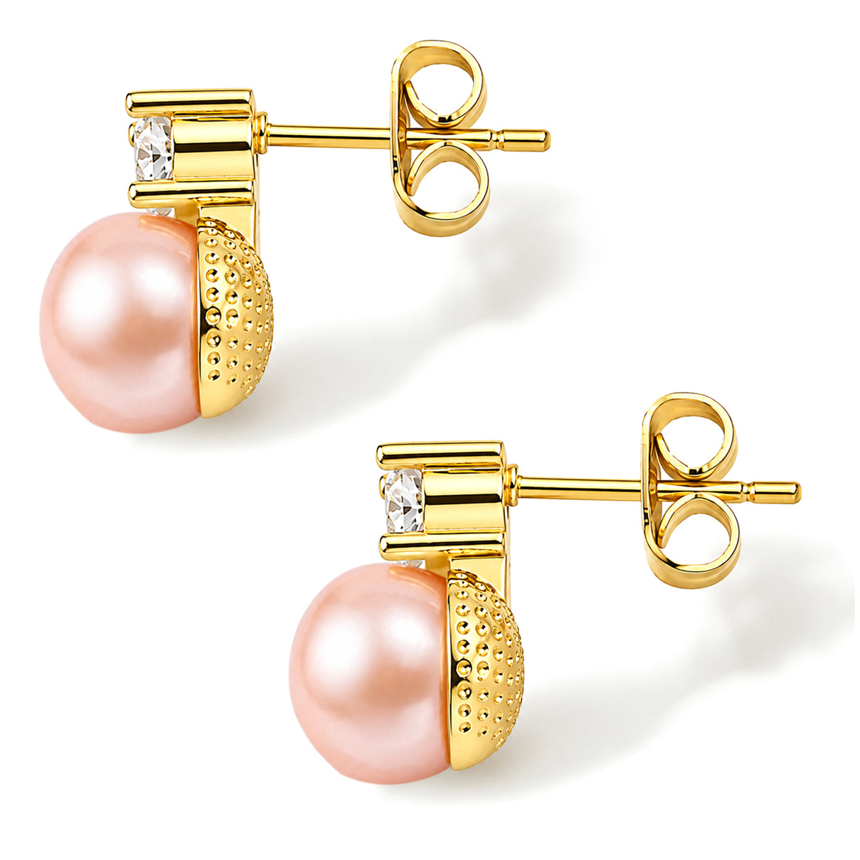 Peach Freshwater Pearl &amp; White Cubic Zirconia Beads Earring with Push Back 8678166 2