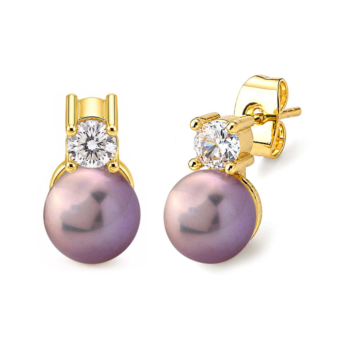 Purple Freshwater Pearl &amp; White Cubic Zirconia Beads Earring with Push Back V32565493 0