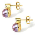 Purple Fresh Water Pearl & White Cubic Zirconia Beads Earring with Push Back 5.50 Ct._8678167_2