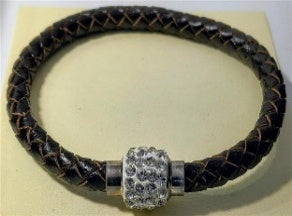 White Crystal Braided Brown Bracelet (Size - 7.5) with Magnetic Lock 2.00 Ct. V32577102 0
