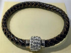 White Crystal Braided Brown Bracelet (Size - 7.5) with Magnetic Lock 2.00 Ct._8678323