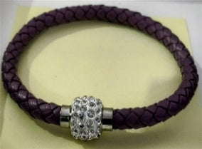 White Crystal Braided Purple Bracelet (Size - 7.5) with Magnetic Lock 2.00 Ct. V32747546 0