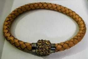 Yellow Crystal Braided Light Brown Bracelet (Size - 7.5) with Magnetic Lock 2.00 Ct. V32746967 0
