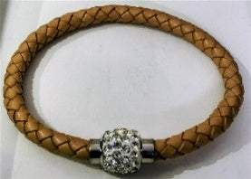 White Crystal Braided Light Brown Bracelet (Size - 7.5) with Magnetic Lock 2.00 Ct. V32747117 0