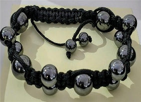 Hematite Ball Shambhala Bracelet with Black Cord (Size 6.5-9.5, Adjustable) 120.00 Ct. V32580518 0