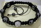 Hematite & Crystal Ball Shambhala Bracelet with Brown Cord (Size 6.5-9.5, Adjustable) 89.00 Ct._8678591