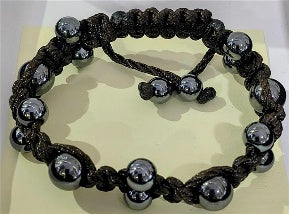 Hematite Ball Shambhala Bracelet with Brown Cord (Size 6.5-9.5, Adjustable) 130.00 Ct. V32752178 0