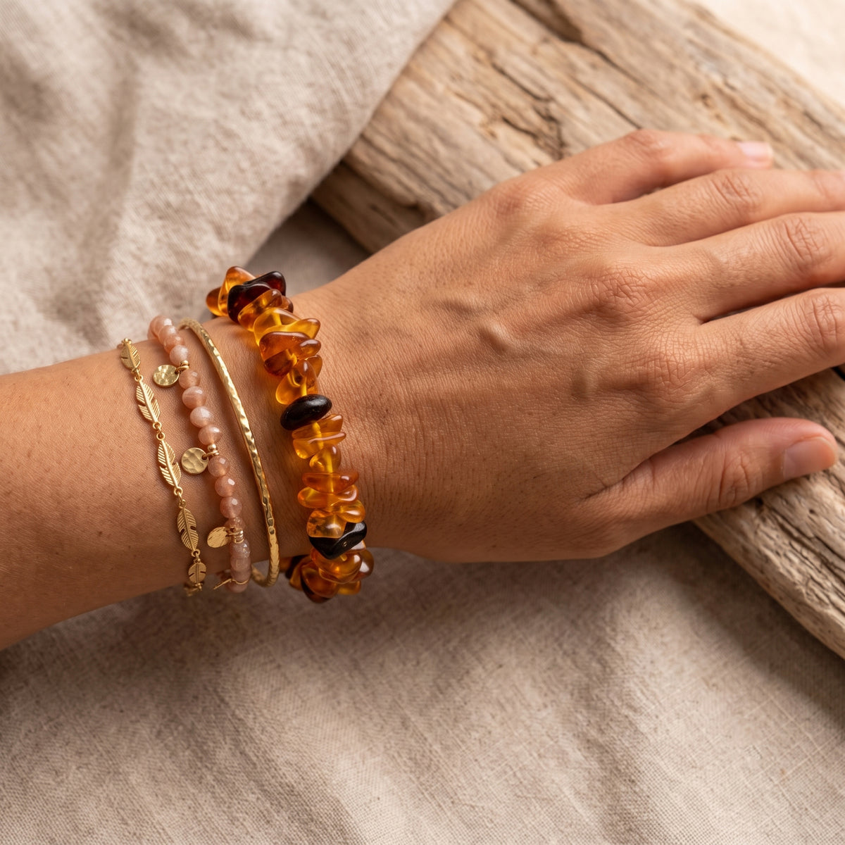Multi Color Amber Stretchable Bracelet (Size - 7.5) 70.00 Ct. 8678863 3