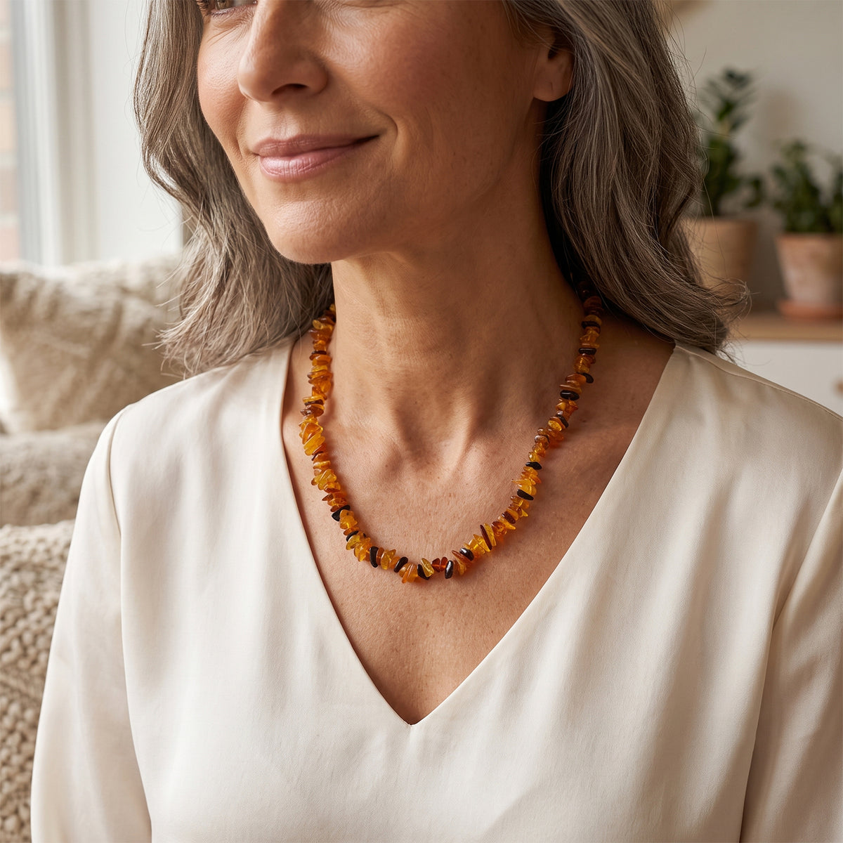 D'Joy - Multi Colour Amber Adjustable Necklace (Size - 20+2 Ext) in Yellow Gold Plated Sterling Silver 150.00 Ct. 8679312 2