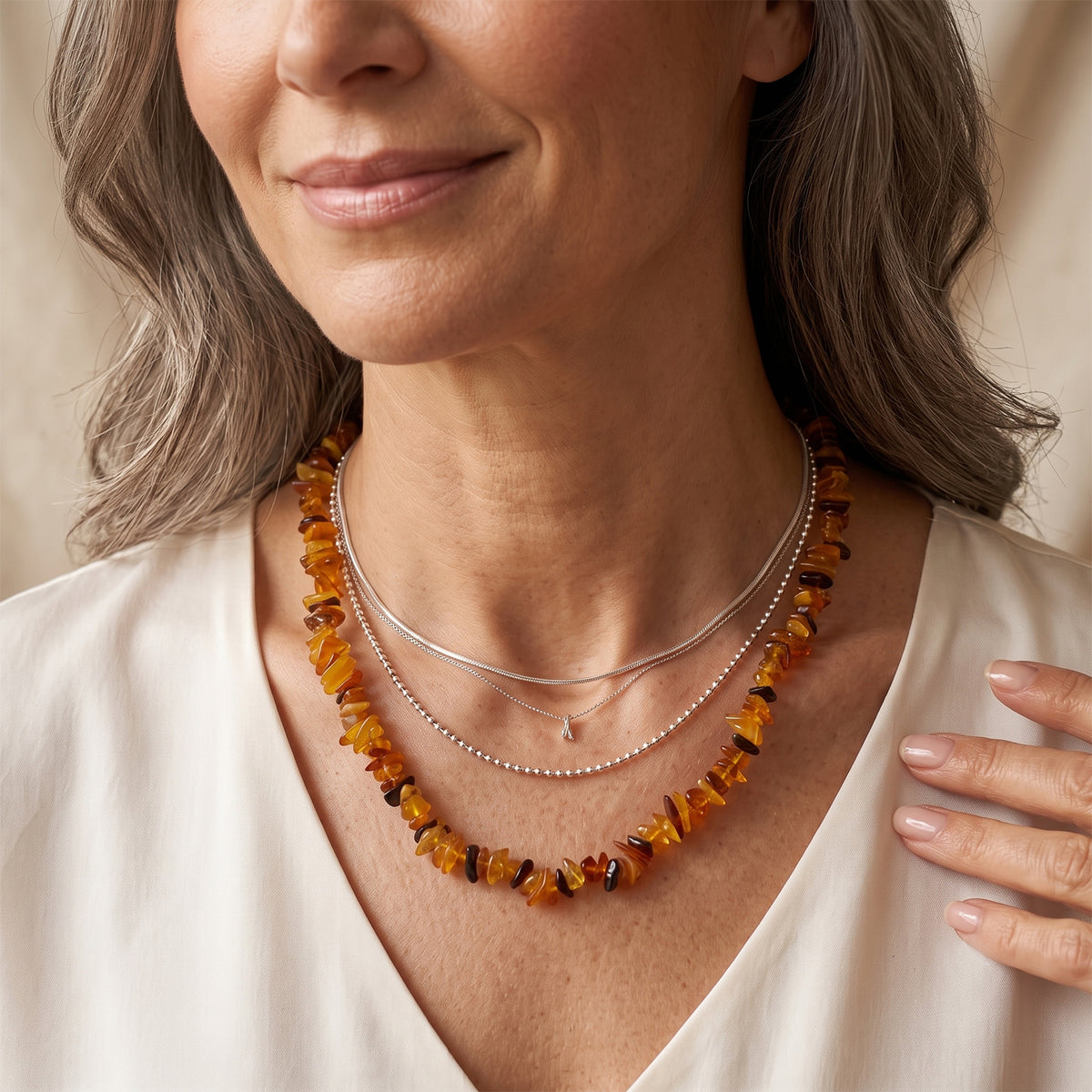 D'Joy - Multi Colour Amber Adjustable Necklace (Size - 20+2 Ext) in Yellow Gold Plated Sterling Silver 150.00 Ct. 8679312 3