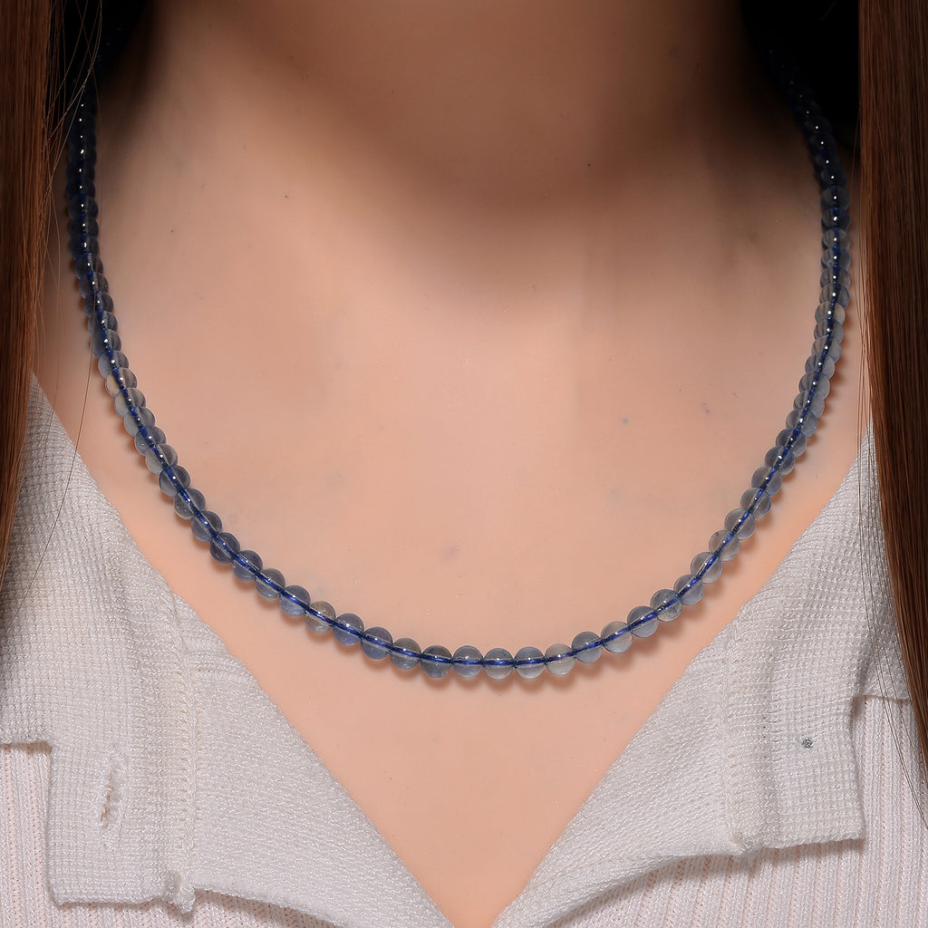D'Joy - Santamaria Aquamarine Beads Necklace (Size - 20+2 Ext) in Rhodium Overlay Sterling Silver 102.00 Ct._8679392_1