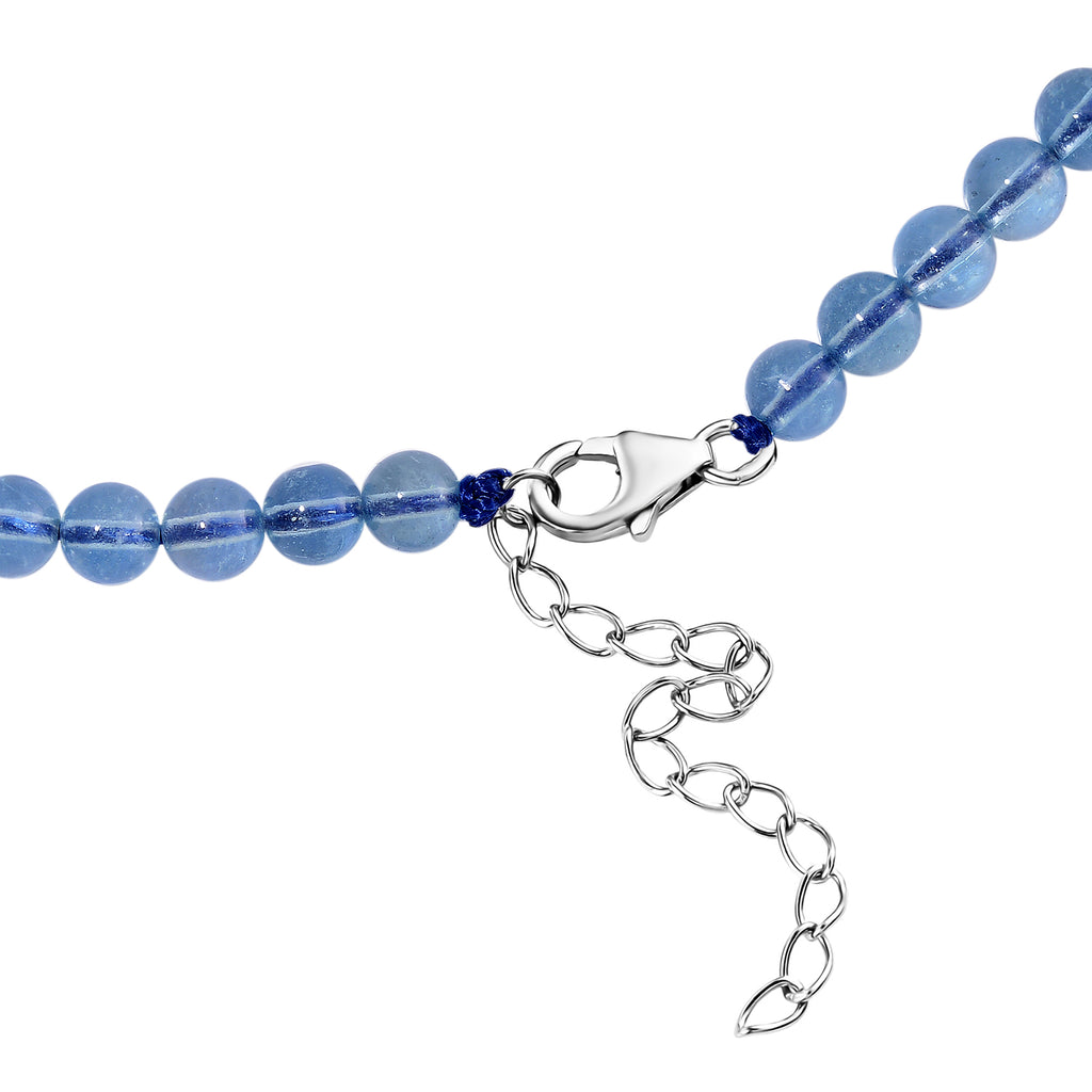 D'Joy - Santamaria Aquamarine Beads Necklace (Size - 20+2 Ext) in Rhodium Overlay Sterling Silver 102.00 Ct._8679392_4